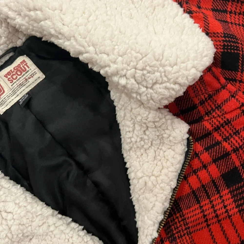 Volcom Red and Black Plaid Jacket with White Collar - Picture 6 of 16
